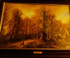 Framed print of oil painting COUNTRY COTTAGES By Clemens