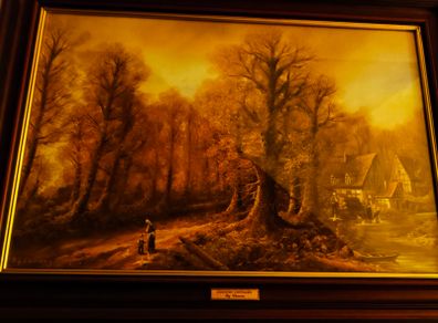 Framed print of oil painting COUNTRY COTTAGES By Clemens
