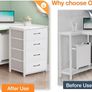 Corner Desk with Drawers, L Shaped Computer Desk 140x80cm with USB Charging Port & Power Outlet, Home Office Desk with Monitor Stand and PC Stand, Gaming Desks Workstations, White Image 6