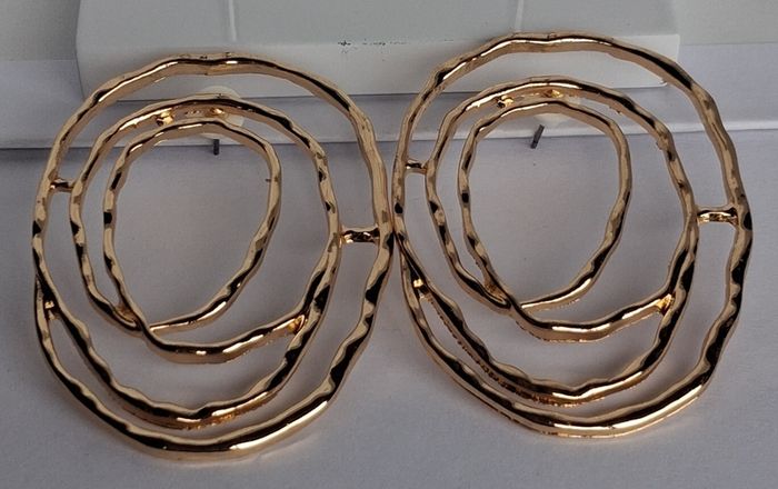 Gold Organic Abstract Concentric Oval Textured Hoop Earrings