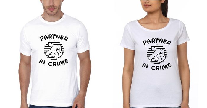 Partners In Crime Funny Couple White T-shirts Great Gift Present For Valentines Day Idea