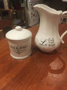 Le Bain Paris Porcelain Jug and Roses de Parfum Victor Vaissier Lidded Jar