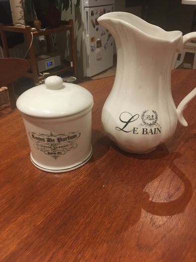 Le Bain Paris Porcelain Jug and Roses de Parfum Victor Vaissier Lidded Jar