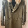 olive green faux-suede double-breasted coat featuring a prominent plush F U R colla Image 7