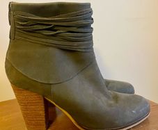 Mint Velvet Khaki Olive Suede Leather Ankle Boots Size 37 UK 4