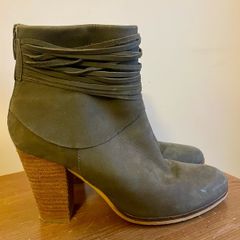Mint Velvet Khaki Olive Suede Leather Ankle Boots Size 37 UK 4