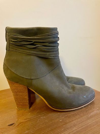 Mint Velvet Khaki Olive Suede Leather Ankle Boots Size 37 UK 4