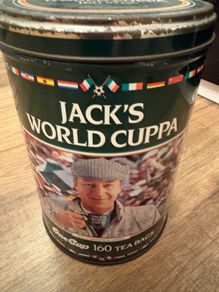 Jacks world cuppa. Tea bag tin from 1990. Ireland Eire Republic of Ireland.