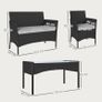 4 Piece Rattan Garden Furniture Sofa Set with Loveseat, Armchairs, Glass-Top Coffee Table and Cushions, Black Image 3