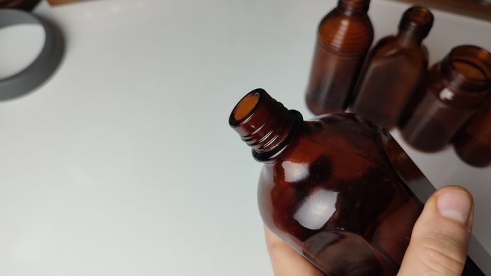 364 - Set of 5 Vintage Collectible Decorative Amber Glass Bottles