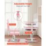 Kids Study Chair and Desk Set, Study Desk and Chair for Kids with Bookshelf and Storage Drawer, Adjustable Height Kids Study Desk with Chair, Children Study Table for Bedroom & Study Room, Pink Image 2