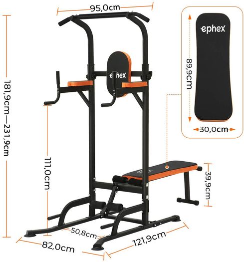 Roman Power Tower Chair With Bench, Home Weight Lifting Bar, Weight Station, Dip Station, Pull Up Bar, Pull Up Station