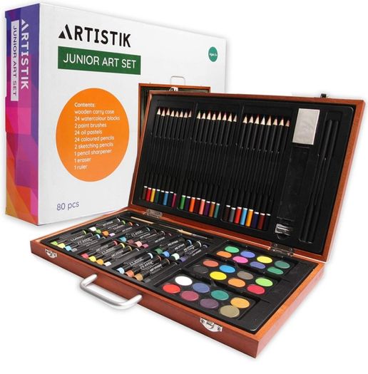 (80 Piece) Deluxe Art Creativity Set and Professional Art Set Box for Colouring Beginners, Great Gift For Artists, Adults Teens, and Children (FREE POSTAGE)