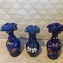 Czech Crystalex Cobalt Blue Vase Hand Painted White Flowers Vintage Image 5