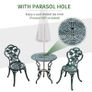 3-Piece Outdoor Garden Bistro Set, Cast Aluminium Antique Floral Print Coffee Table and Two Single Seat with Umbrella Hole, Green Image 5