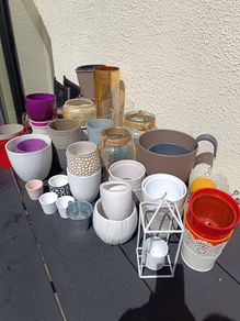 Various sizes flower pots ceramic, glass, plastic, metal