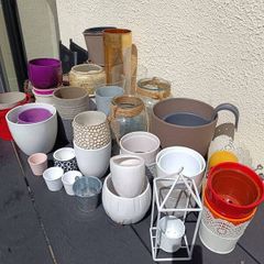 Various sizes flower pots ceramic, glass, plastic, metal
