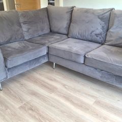 Modern Grey Velvet Corner L-Shape Sofa