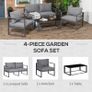 4 Pieces Garden Sofa Set, Including 2 Single Armchairs, 1 Bench & Side Table, Aluminium Frame Patio Furniture with Cushions, Grey Image 3