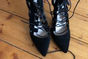 Black suede high heels lace up