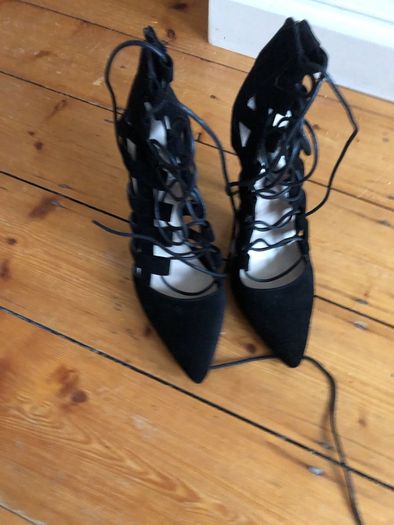 Black suede high heels lace up