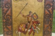 Vintage painting on the skin of a medieval knight
