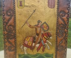 Vintage painting on the skin of a medieval knight
