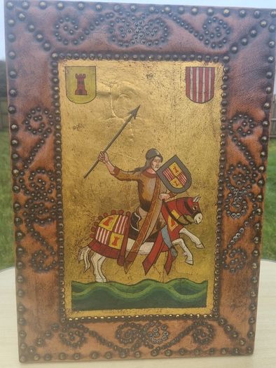 Vintage painting on the skin of a medieval knight