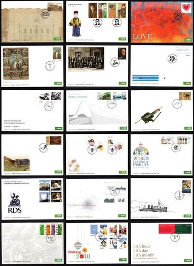 Collection 2018 Ireland Commemorative Stamps An Post First Day Cover (FDC). Collection of 18 covers.