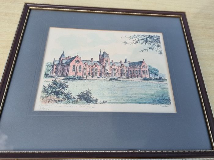 Vintage coloured etching - Belfast University College