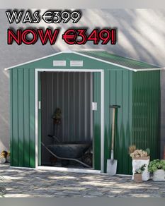 NEW SALE | 7ft x 4ft Lockable Garden Shed Large Patio Roofed Tool Metal Storage Building Foundation Sheds Box Outdoor Furniture, Green
