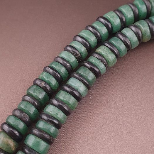 Vintage Tire Shape Jade & Bone Beads Necklace 24 inches