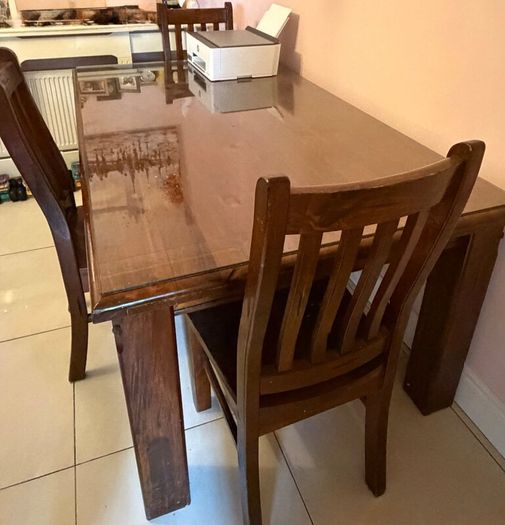Antique Dining Table with Glass Top Cover