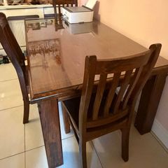 Antique Dining Table with Glass Top Cover