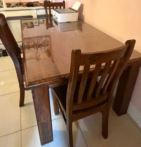 Antique Dining Table with Glass Top Cover