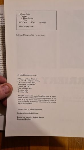 Farriery. A Complete Illustrated Guide. By John Hickman M. A. F. R. C. V. S. Large Volume Book. Hardback With Dustjacket In Very Good Condition.