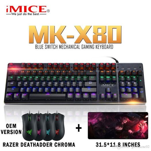 New IMICE MK-X80 USB Wired Luminous Lit Mechanical Gaming Keyboard Black