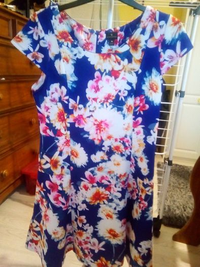 Fit and flare flowered navy dress 16