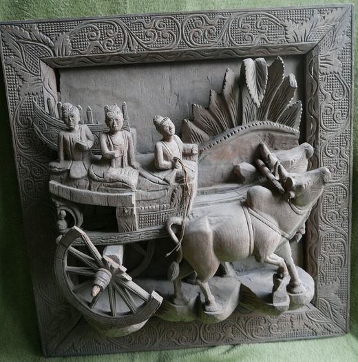 Ancient Chinese Bas-relief in Oak - Chinese Hand Carved Oak ,Antique Wall Art. (big thick and heavy) 22,8" x 21,5" thickness 8"