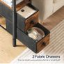 Slim Bedside Table with Charging Station, Narrow Side Table with LED Lights and 2 Fabric Drawers, Nightstand for Small Space, Bedroom, Living Room, Rustic Brown and Black Image 3