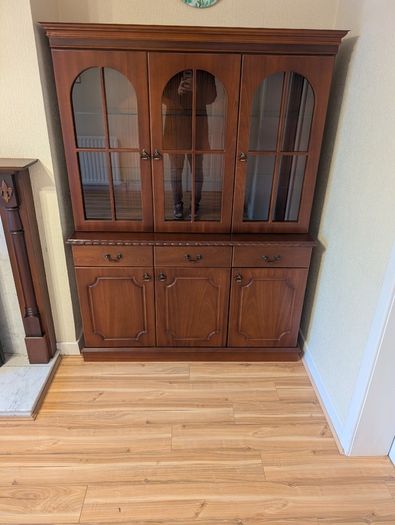 Elegant 3-Door Cherry Wood Display Cabinet & Buffet Hutch