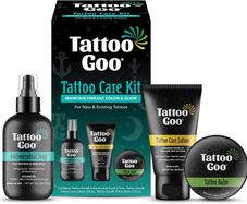 Tattoo Goo Aftercare Kit Includes Antimicrobial Soap, Balm, and Lotion, Tattoo Care for Color Enhancement + Quick Healing - Vegan, Cruelty-Free, Petroleum-Free, Tattoo Artist Gifts (3 Piece Set)
