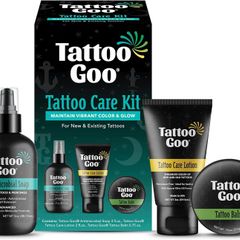 Tattoo Goo Aftercare Kit Includes Antimicrobial Soap, Balm, and Lotion, Tattoo Care for Color Enhancement + Quick Healing - Vegan, Cruelty-Free, Petroleum-Free, Tattoo Artist Gifts (3 Piece Set)