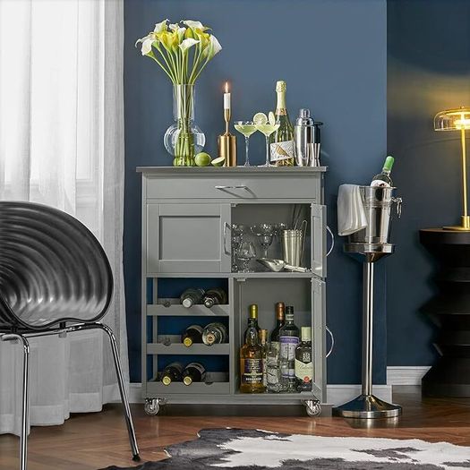 Kitchen Storage Cabinet on Wheels, Stainless Steel or Wooden Top