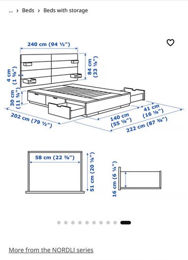 NORDLI Bed frame w storage and headboard, brown, 140x200 cm