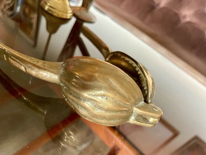 Vintage Solid Brass Walnut Nutcracker Mid Century Brass Kitchen Decor