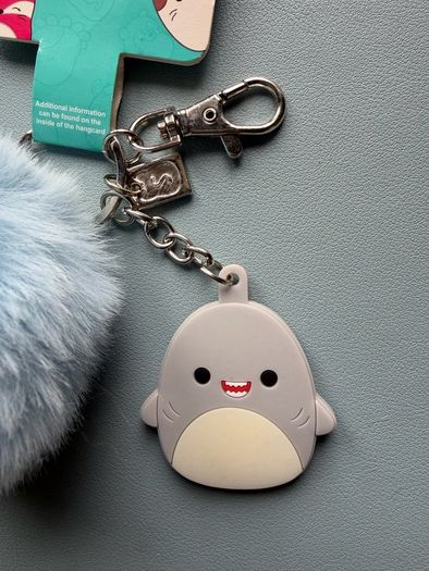 Squishmallows Gordon The Shark Pom Pom Keychain Keyring - Rubber Charm Fur Pom