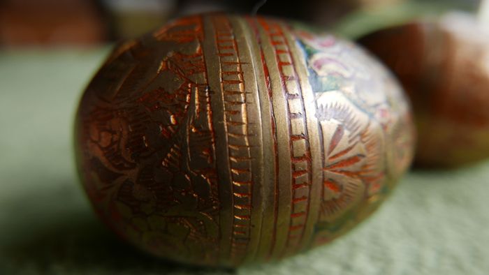 Vintage Decorated Brass Eggs