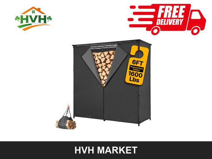 Outdoor Firewood Rack with Waterproof Cover