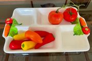 Vintage Japanese 4 Section Ceramic Serving Tray With Carrot Handles